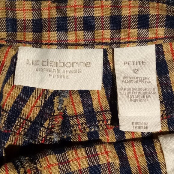 LIZ CLAIBORNE Pants sz 12P Tan/Navy Plaid Coastal Preppy 5 pocket style EUC - Picture 5 of 10